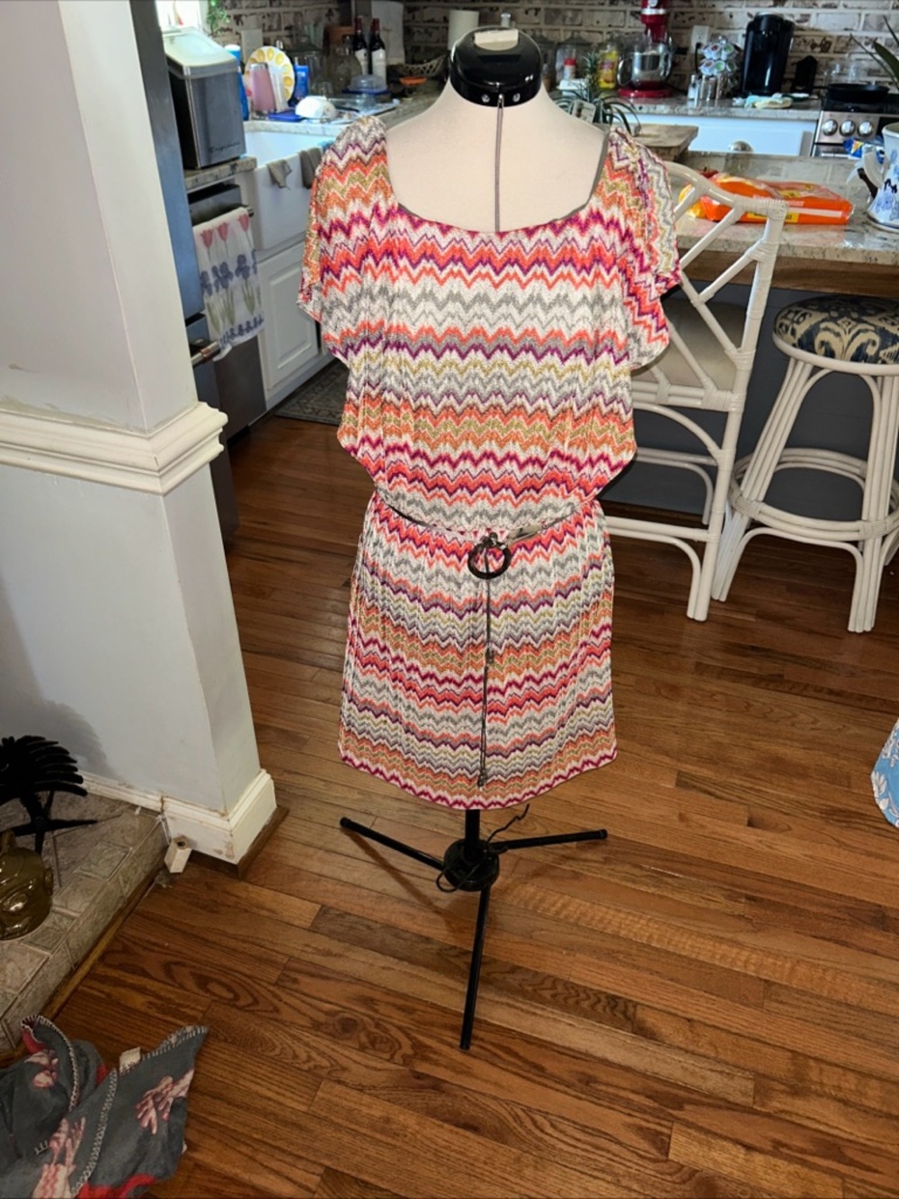 Gabby Skye Multicolor Chevron Belted Midi Dress